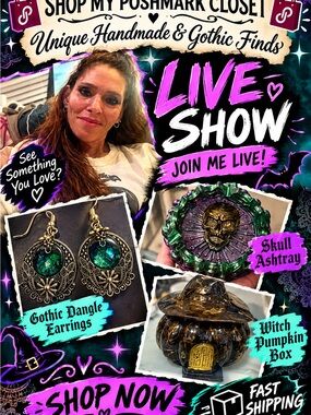 Handmade Gothic Dangle Earrings with Green Crystal Accent live show wire flyer
